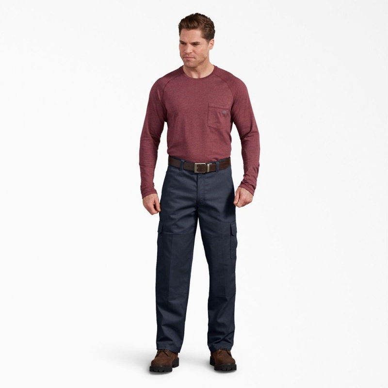 Men's Dickies Active Waist Regular Fit Cargo Pants Navy | 503942DRJ