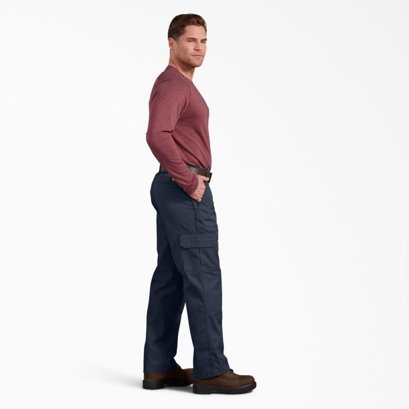 Men's Dickies Active Waist Regular Fit Cargo Pants Navy | 503942DRJ