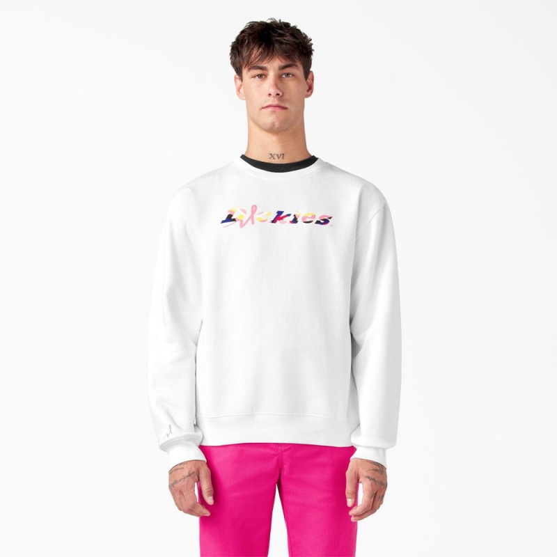 Men's Dickies Breast Cancer Awareness Logo Sweatshirt White | 276059WNM