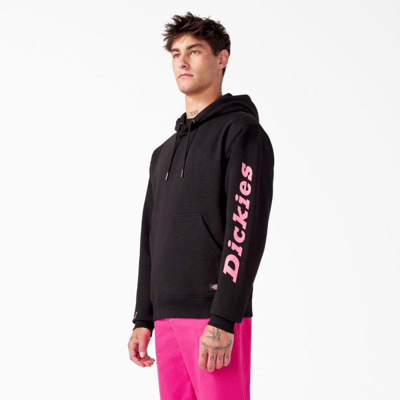 Men's Dickies Breast Cancer Awareness Logo Hoodie Black | 365204FQO