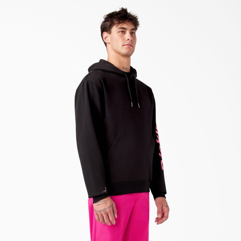 Men's Dickies Breast Cancer Awareness Logo Hoodie Black | 365204FQO