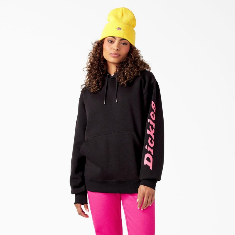 Men's Dickies Breast Cancer Awareness Logo Hoodie Black | 365204FQO