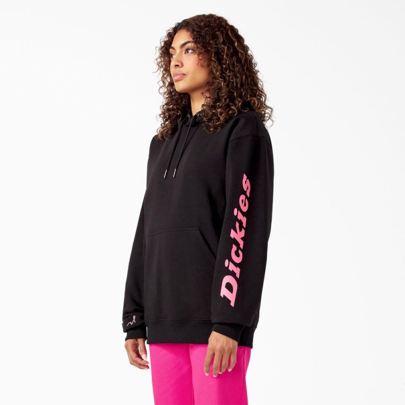 Men's Dickies Breast Cancer Awareness Logo Hoodie Black | 365204FQO