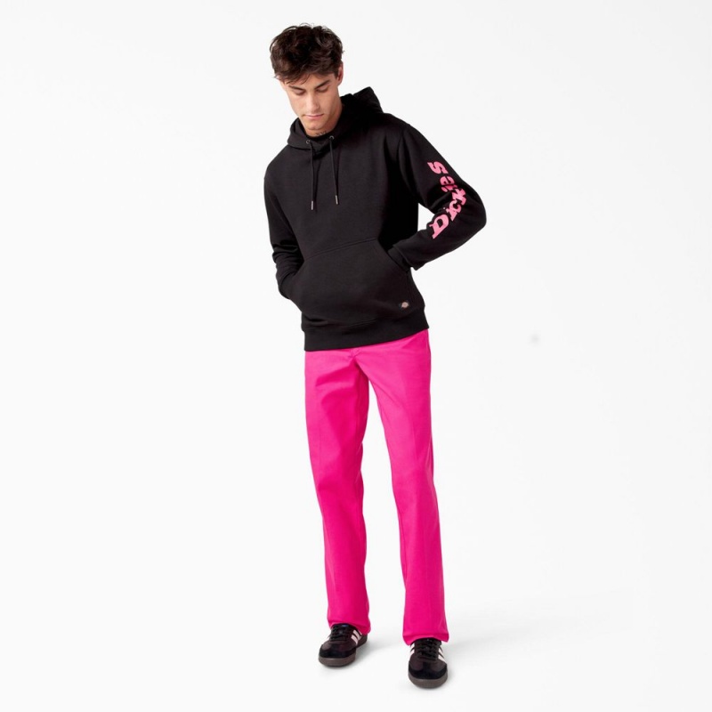 Men's Dickies Breast Cancer Awareness Logo Hoodie Black | 365204FQO