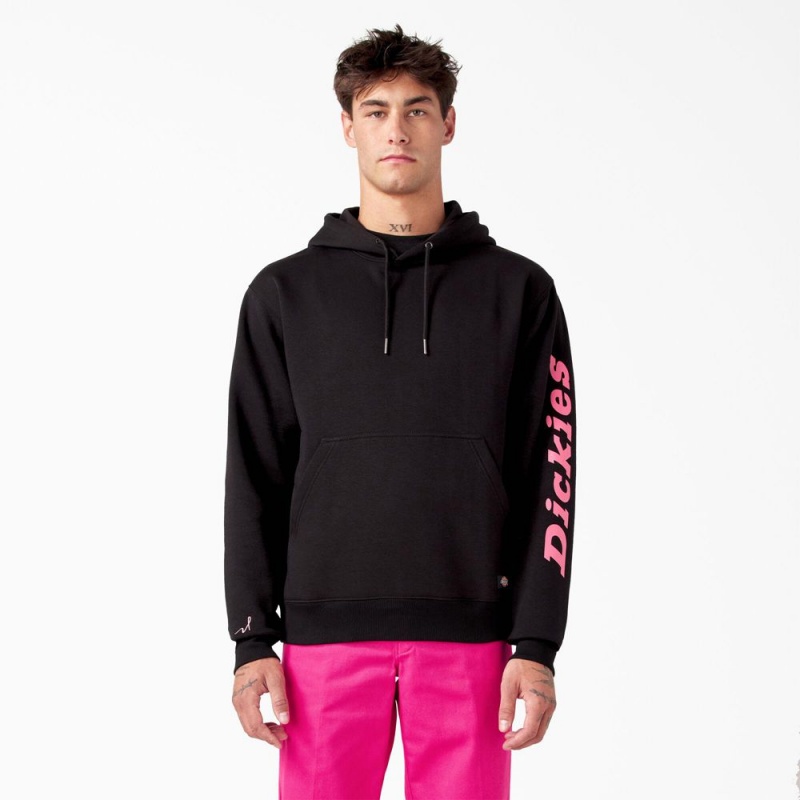 Men\'s Dickies Breast Cancer Awareness Logo Hoodie Black | 365204FQO