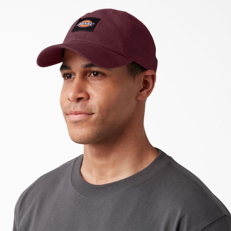 Men's Dickies Canvas Trucker Hat Burgundy | 390241TGK