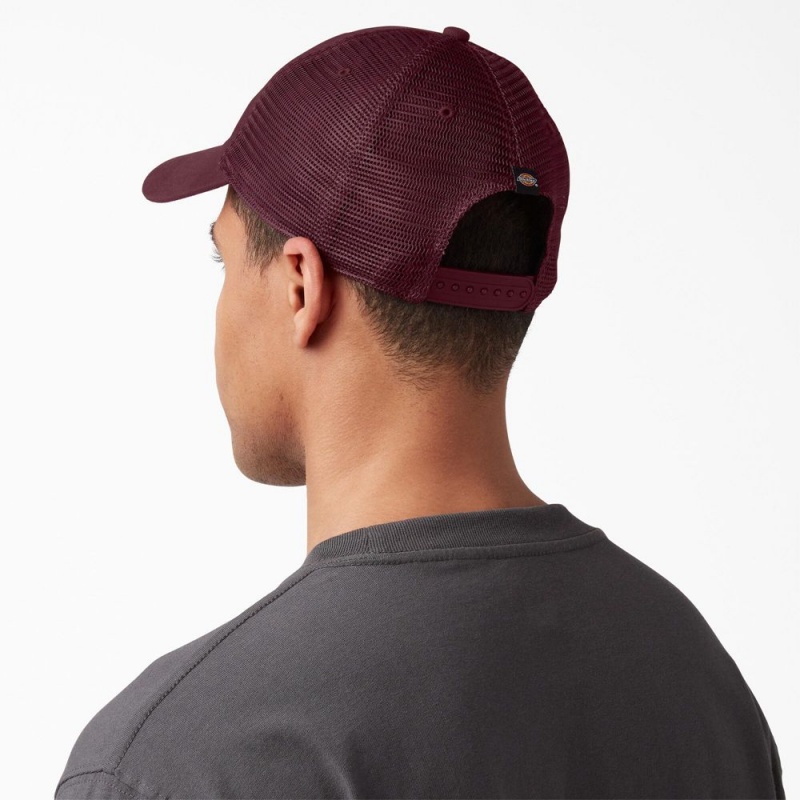 Men's Dickies Canvas Trucker Hat Burgundy | 390241TGK