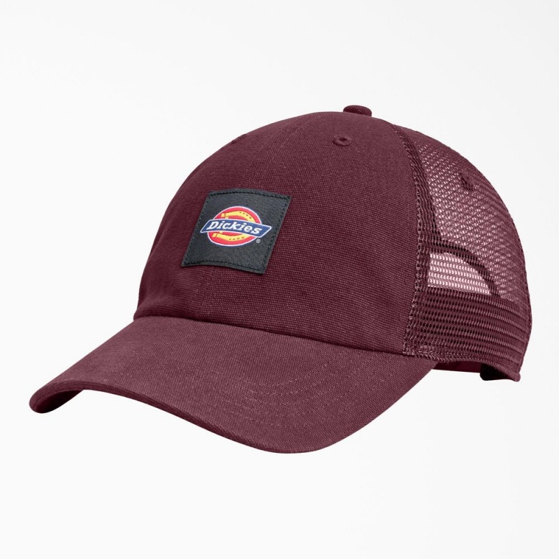 Men\'s Dickies Canvas Trucker Hat Burgundy | 390241TGK