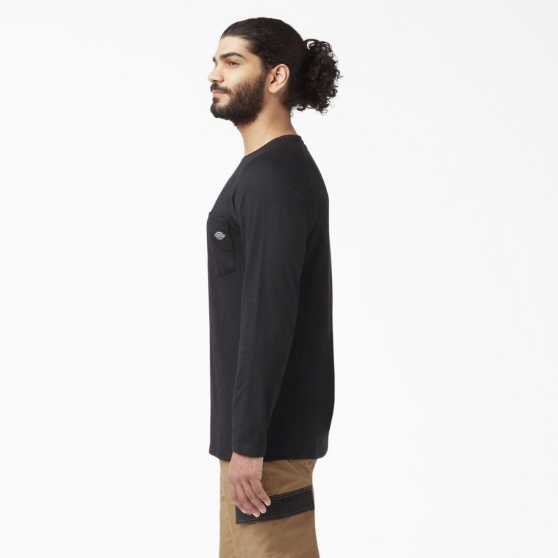 Men's Dickies Cooling Long Sleeve Pocket T-Shirt Black | 853712TXH