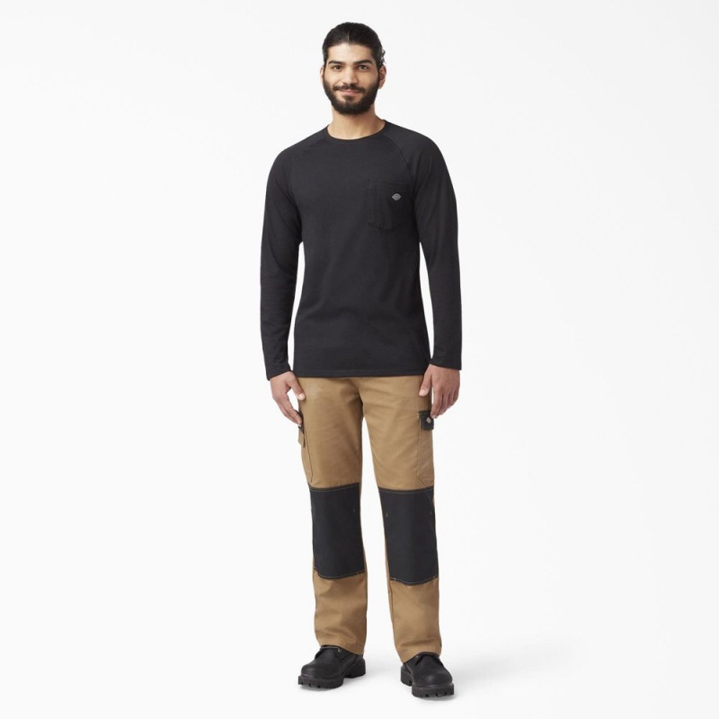 Men's Dickies Cooling Long Sleeve Pocket T-Shirt Black | 853712TXH