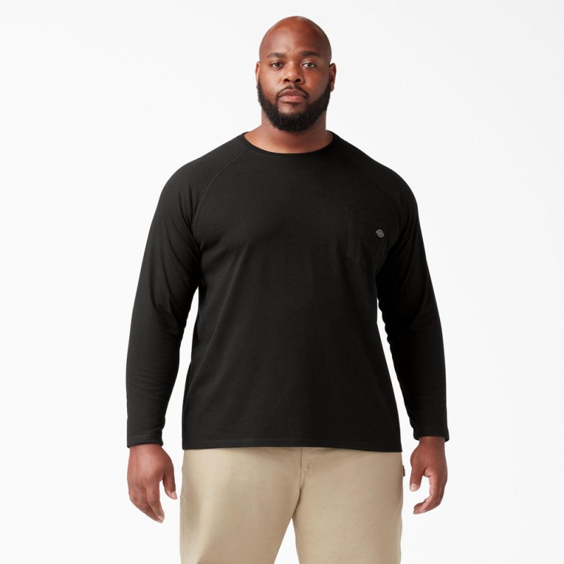 Men's Dickies Cooling Long Sleeve Pocket T-Shirt Black | 853712TXH