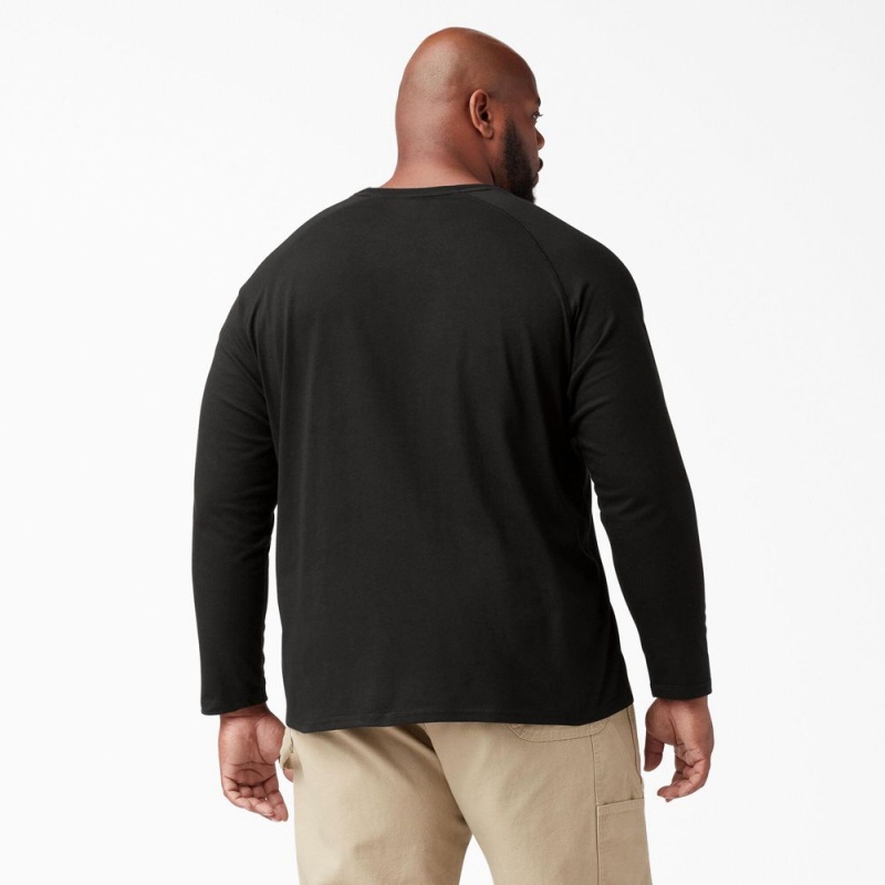 Men's Dickies Cooling Long Sleeve Pocket T-Shirt Black | 853712TXH