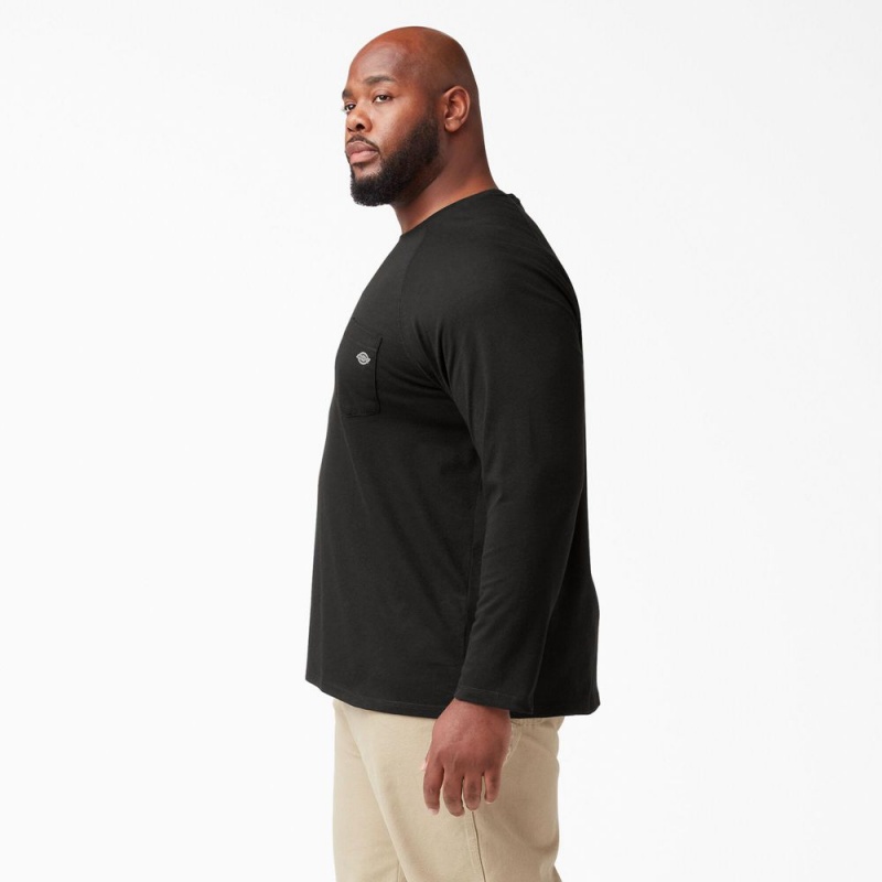 Men's Dickies Cooling Long Sleeve Pocket T-Shirt Black | 853712TXH