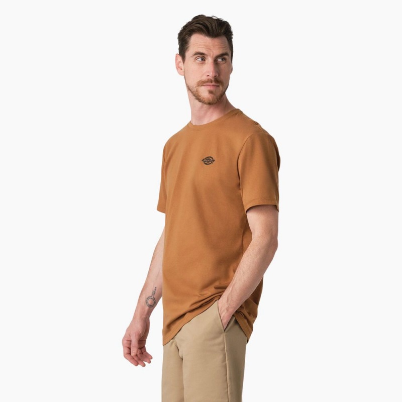 Men's Dickies Cooling Performance Graphic T-Shirt Brown | 108974AOE