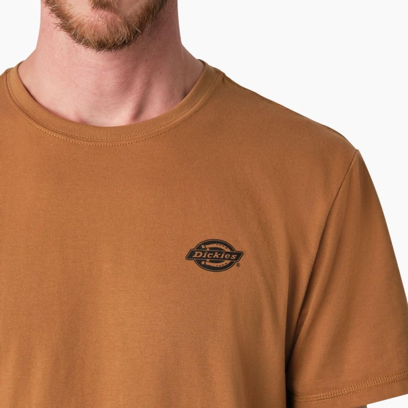 Men's Dickies Cooling Performance Graphic T-Shirt Brown | 108974AOE