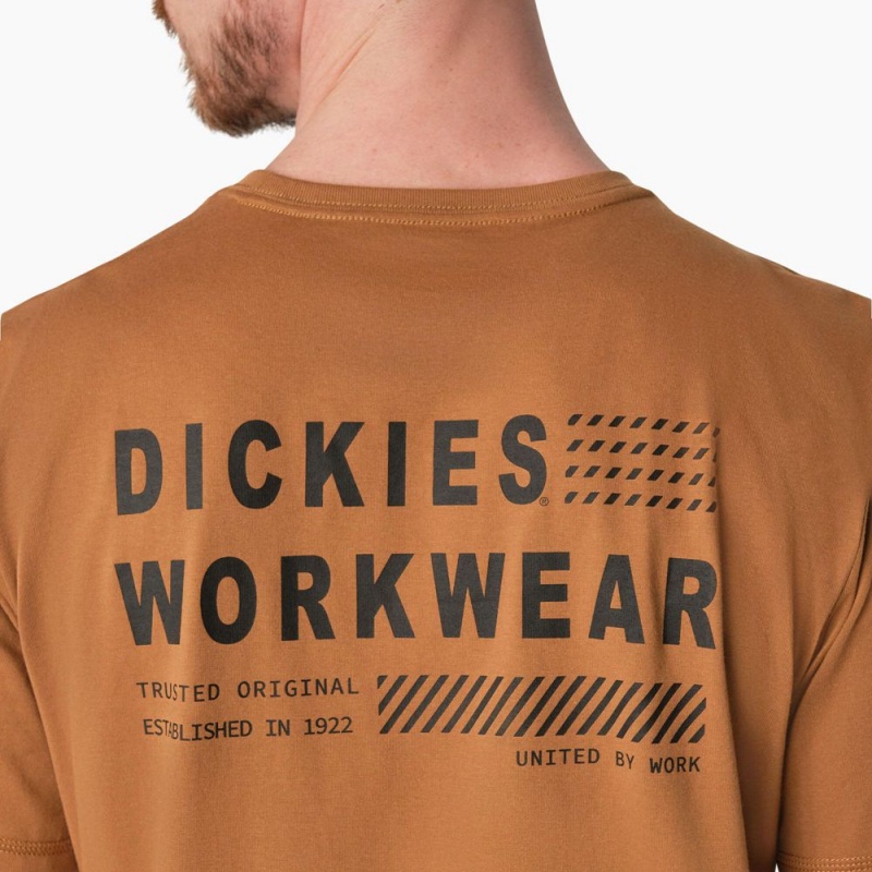 Men's Dickies Cooling Performance Graphic T-Shirt Brown | 108974AOE