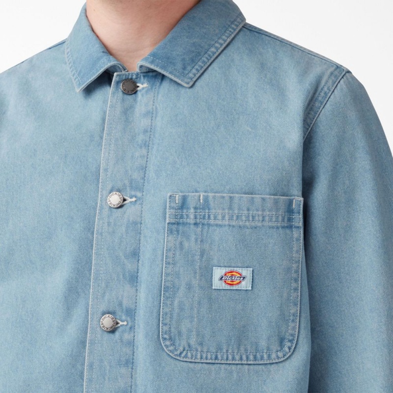 Men's Dickies Denim Chore Jacket Blue | 598762DCX