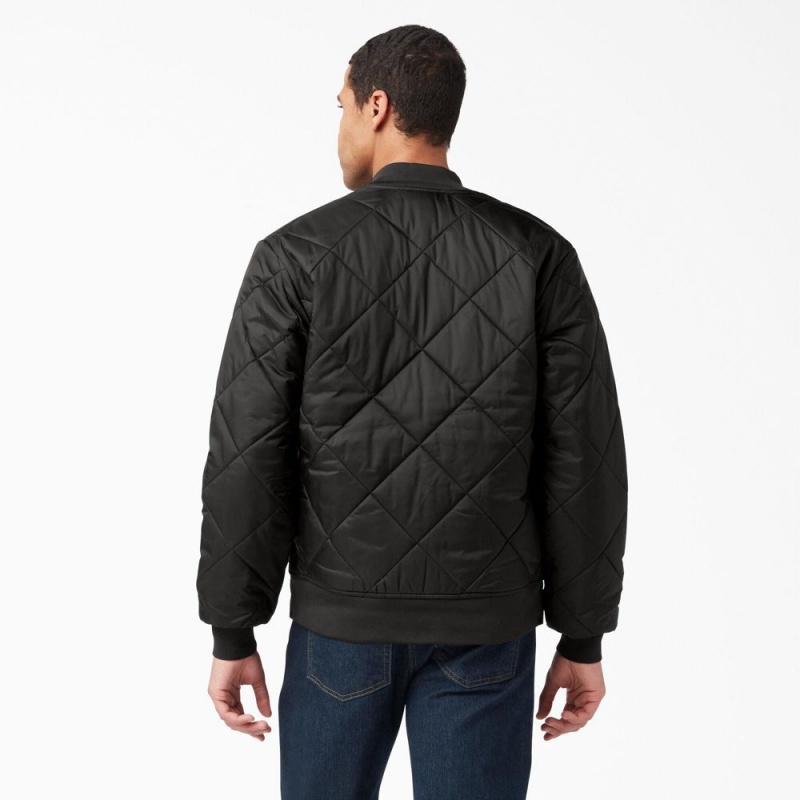 Men's Dickies Diamond Quilted Jacket Black | 013865PBG