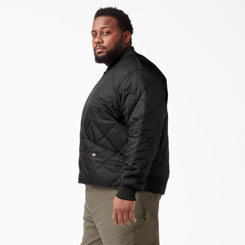 Men's Dickies Diamond Quilted Jacket Black | 013865PBG