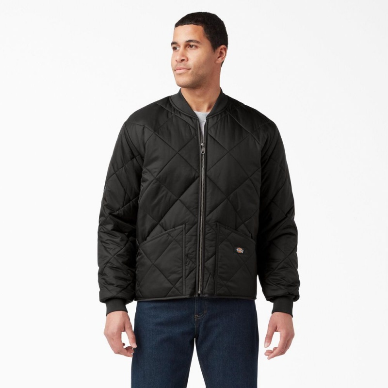 Men\'s Dickies Diamond Quilted Jacket Black | 013865PBG