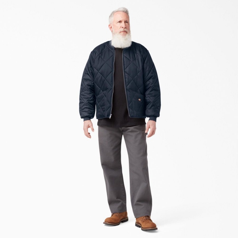 Men's Dickies Diamond Quilted Jacket Navy | 895013CUI