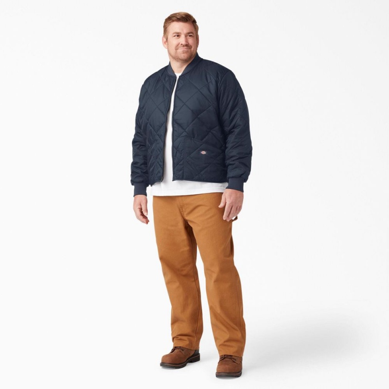 Men's Dickies Diamond Quilted Jacket Navy | 895013CUI