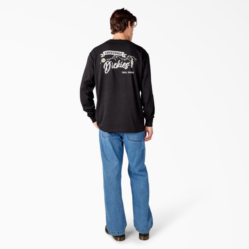 Men's Dickies Dighton Long Sleeve Graphic T-Shirt Black | 420395EXK