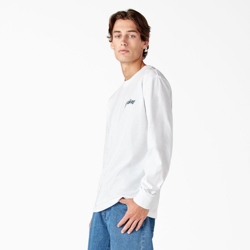 Men's Dickies Dighton Long Sleeve Graphic T-Shirt White | 076438HVB