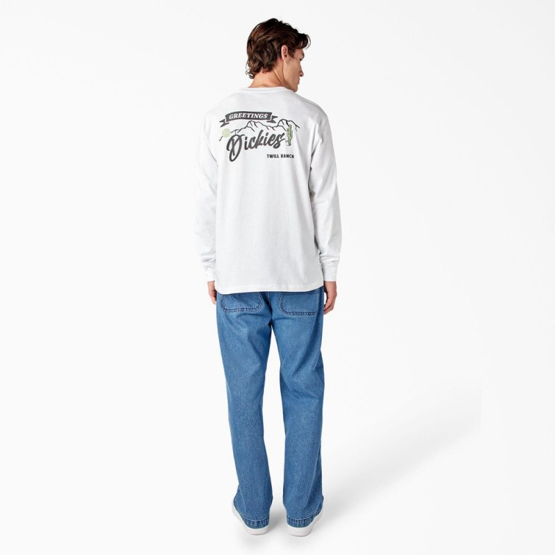 Men's Dickies Dighton Long Sleeve Graphic T-Shirt White | 076438HVB