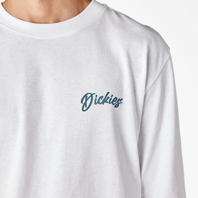 Men's Dickies Dighton Long Sleeve Graphic T-Shirt White | 076438HVB