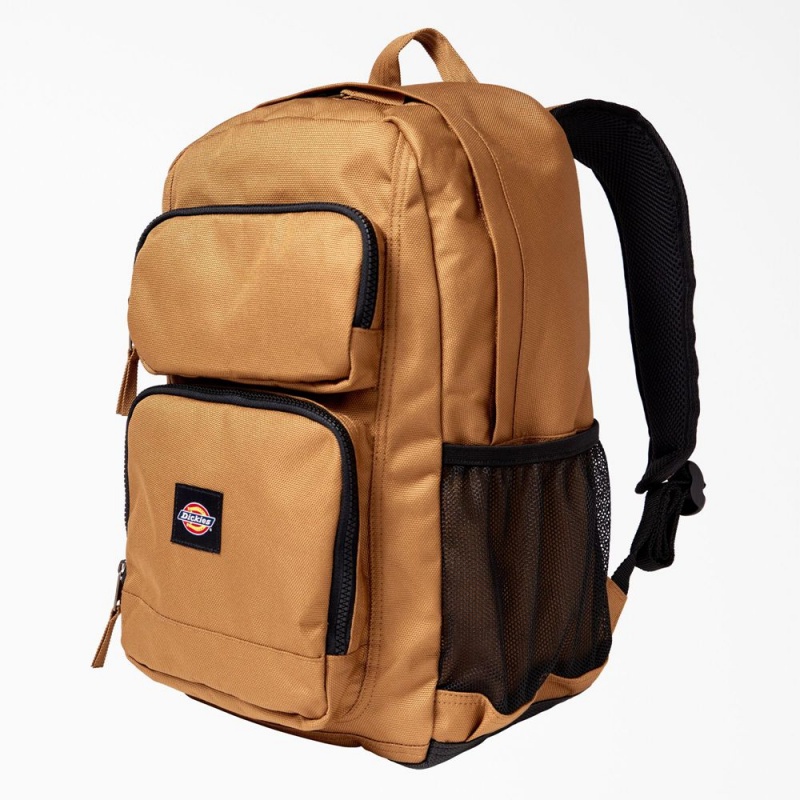 Men's Dickies Double Pocket Backpack Brown | 325697CWJ