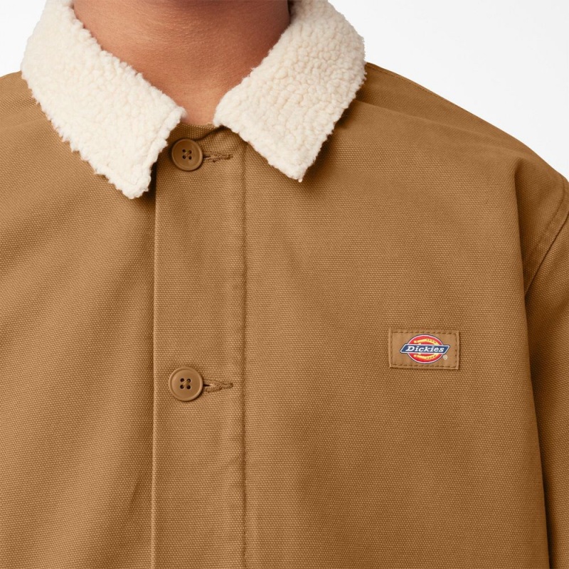 Men's Dickies Duck Canvas High Pile Fleece Jacket Khaki | 952408CRQ