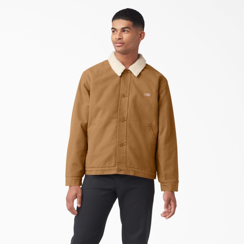 Men\'s Dickies Duck Canvas High Pile Fleece Jacket Khaki | 952408CRQ