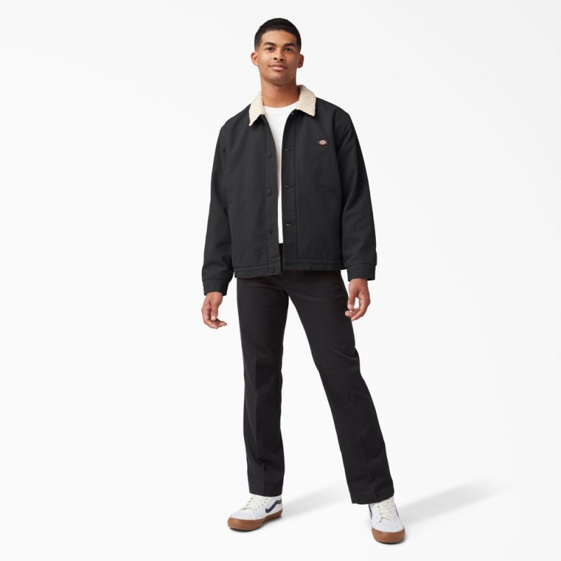 Men's Dickies Duck Canvas High Pile Fleece Jacket Black | 236751BYF