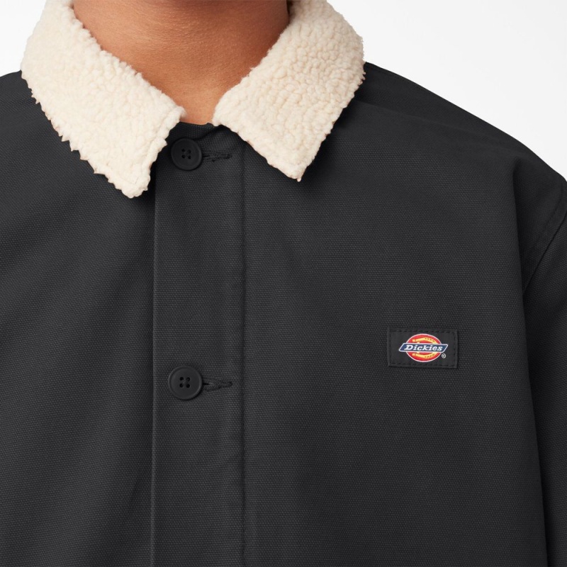 Men's Dickies Duck Canvas High Pile Fleece Jacket Black | 236751BYF