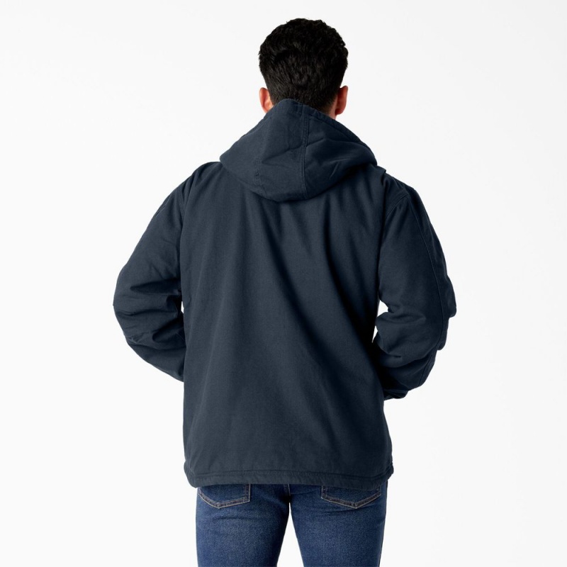 Men's Dickies Duck Canvas High Pile Fleece Lined Jacket Navy | 706413UPK