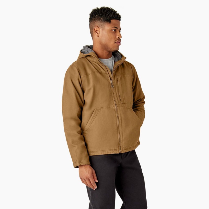 Men's Dickies Duck Canvas High Pile Fleece Lined Jacket Brown | 531064NLM