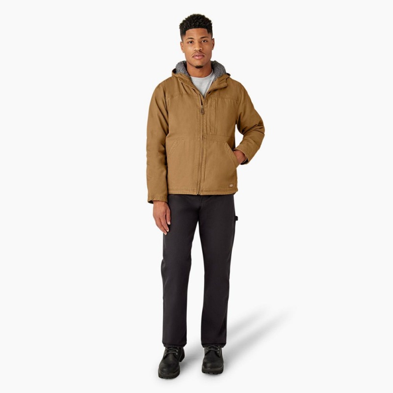 Men's Dickies Duck Canvas High Pile Fleece Lined Jacket Brown | 531064NLM