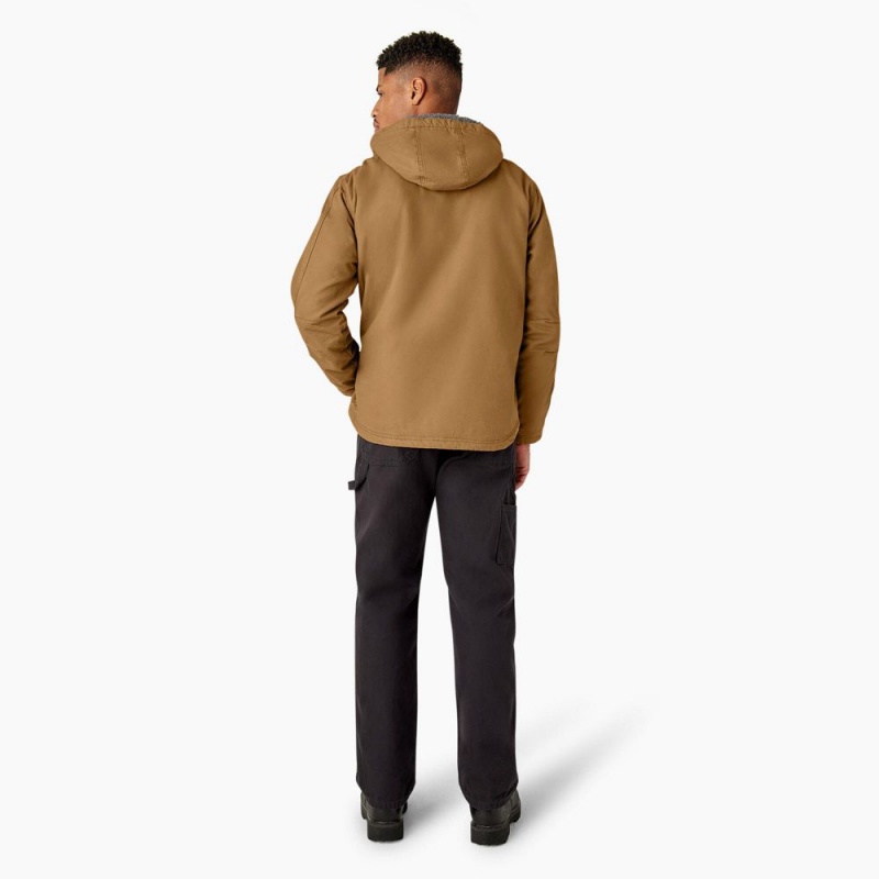 Men's Dickies Duck Canvas High Pile Fleece Lined Jacket Brown | 531064NLM