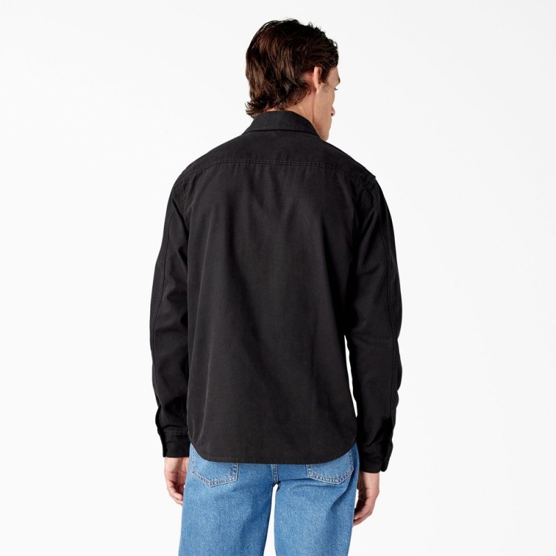 Men's Dickies Duck Canvas Long Sleeve Utility Shirt Black | 614872MCK