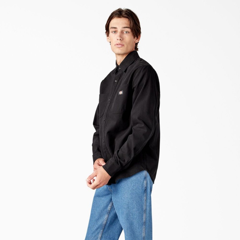 Men's Dickies Duck Canvas Long Sleeve Utility Shirt Black | 614872MCK