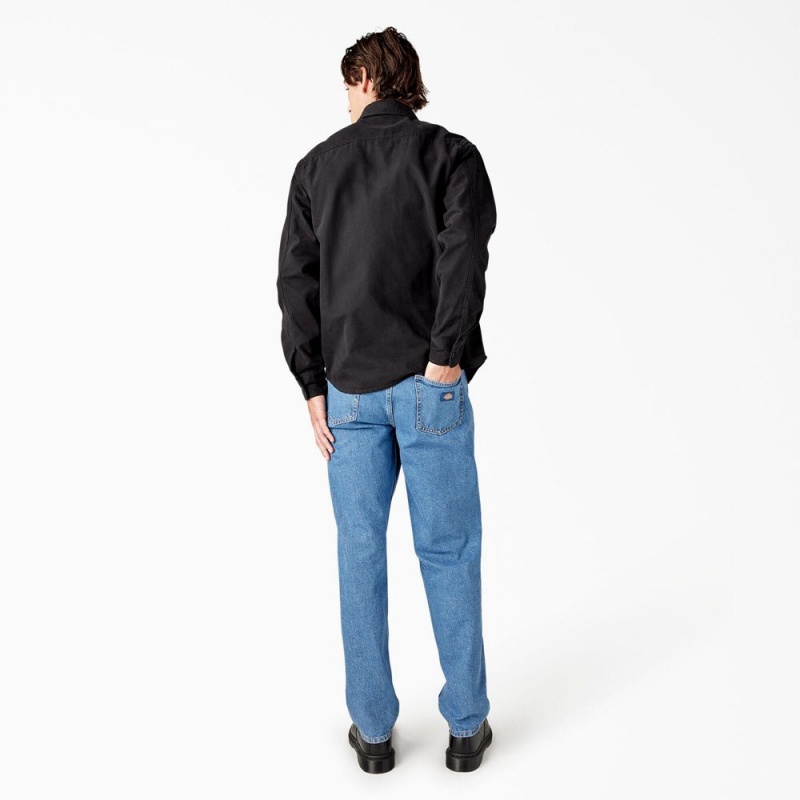 Men's Dickies Duck Canvas Long Sleeve Utility Shirt Black | 614872MCK