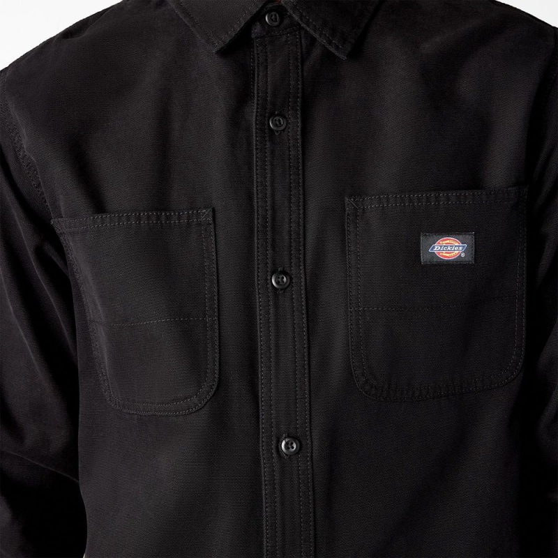 Men's Dickies Duck Canvas Long Sleeve Utility Shirt Black | 614872MCK