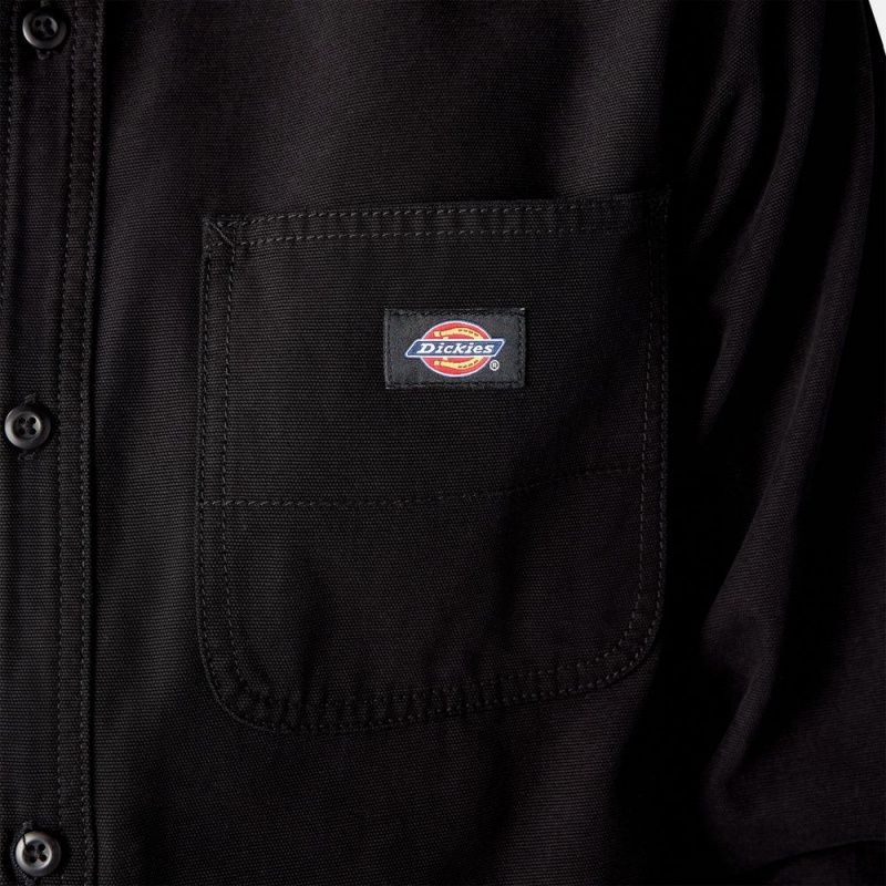 Men's Dickies Duck Canvas Long Sleeve Utility Shirt Black | 614872MCK