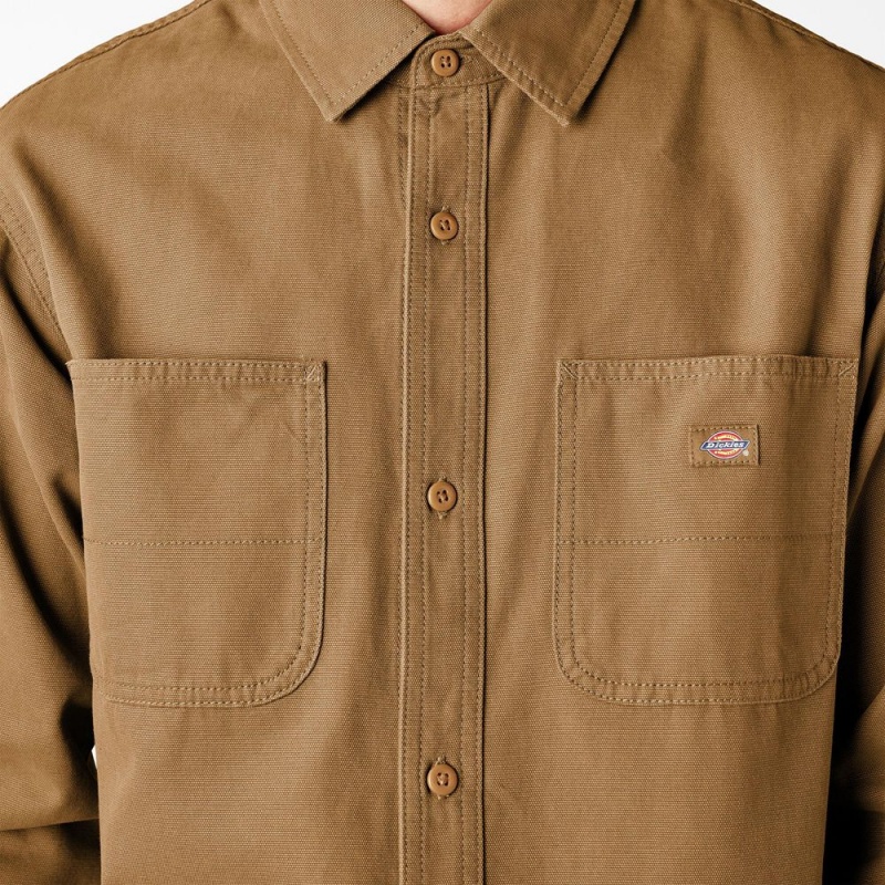 Men's Dickies Duck Canvas Long Sleeve Utility Shirt Brown | 396017YOX