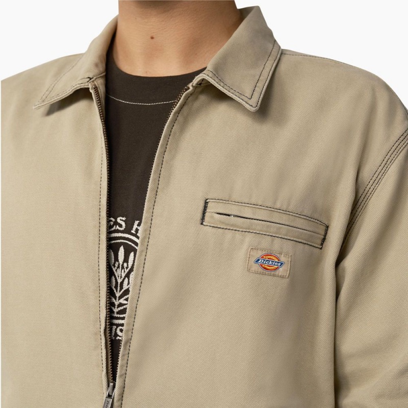 Men's Dickies Duck Contrast Stitch Jacket Khaki | 394157NMS