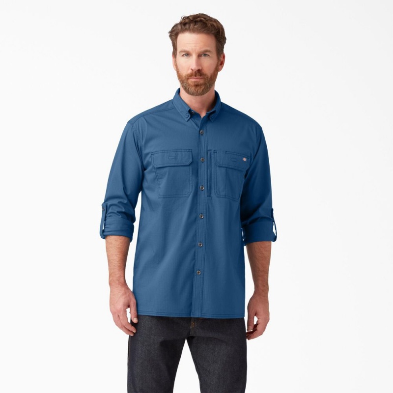 Men\'s Dickies DuraTech Ranger Ripstop Shirt Blue | 629458HGC