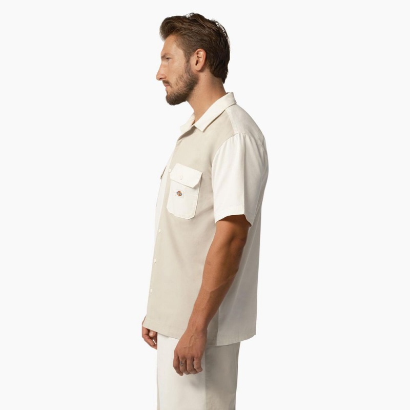 Men's Dickies Eddyville Short Sleeve Work Shirts White | 176925HDP