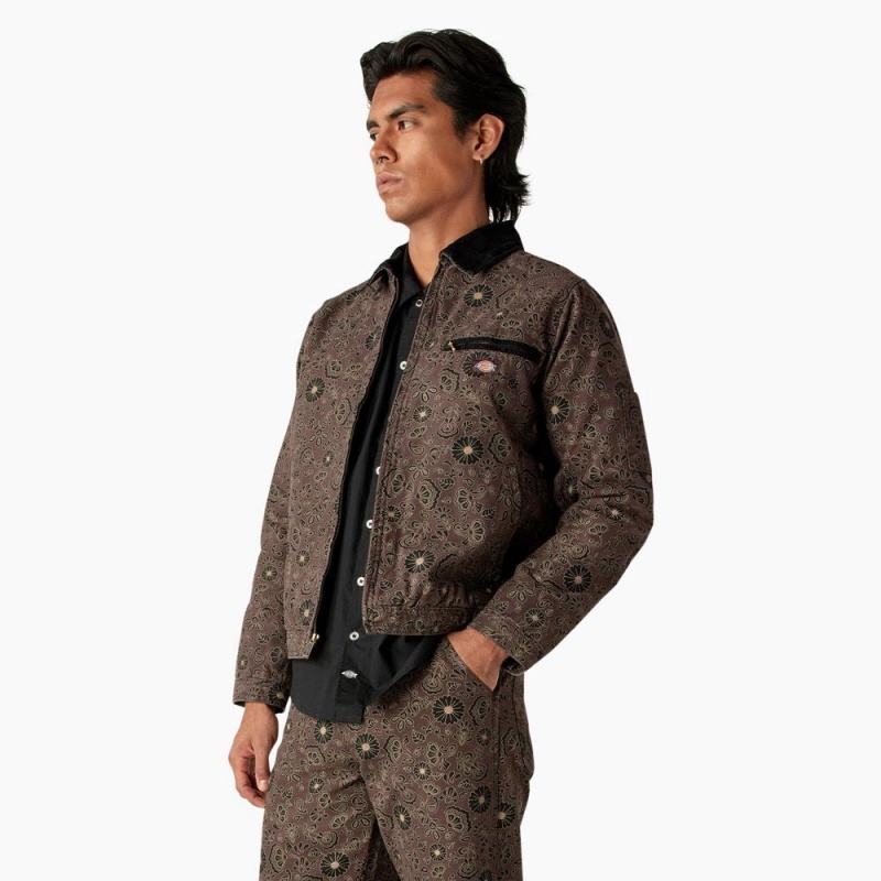 Men's Dickies Ellis Floral Print Duck Canvas Jacket Brown | 582394APR