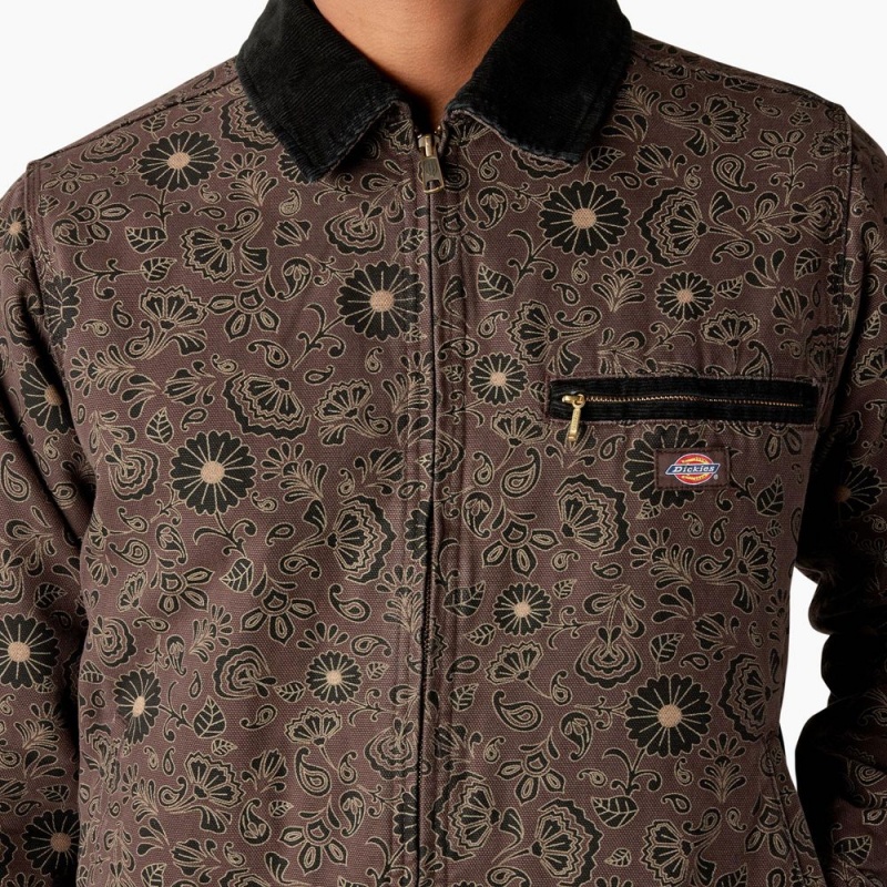 Men's Dickies Ellis Floral Print Duck Canvas Jacket Brown | 582394APR